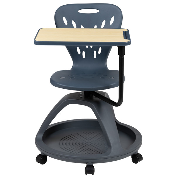 Laikyn Dark Gray Mobile Desk Chair with 360 Degree Tablet Rotation and Under Seat Storage Cubby