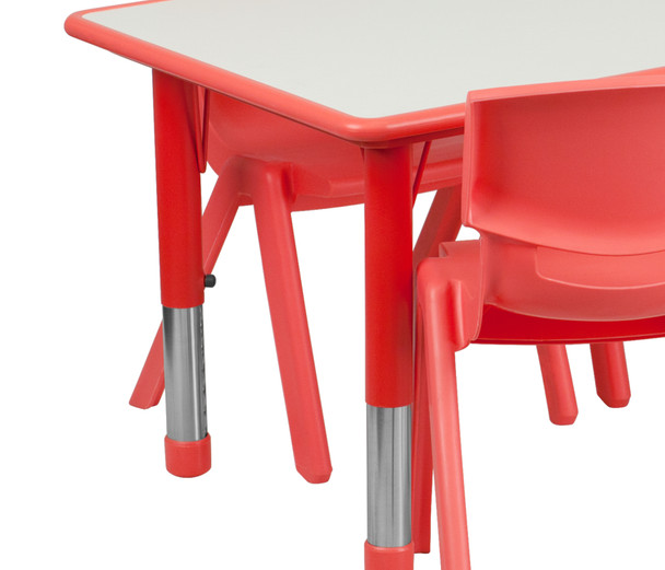 Emmy 23.625''W x 47.25''L Rectangular Red Plastic Height Adjustable Activity Table Set with 6 Chairs