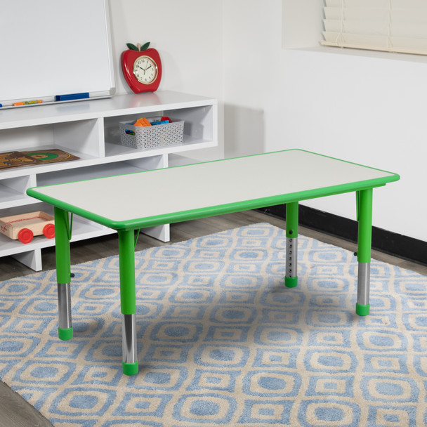 Wren 23.625''W x 47.25''L Rectangular Green Plastic Height Adjustable Activity Table with Grey Top