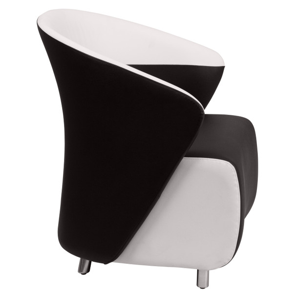 Pasithea Black LeatherSoft Curved Barrel Back Lounge Chair with Melrose White Detailing