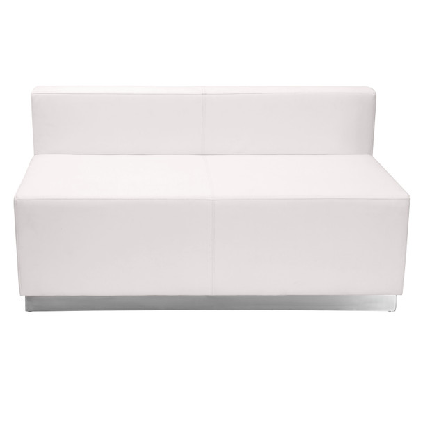 HERCULES Alon Series Melrose White LeatherSoft Loveseat with Brushed Stainless Steel Base