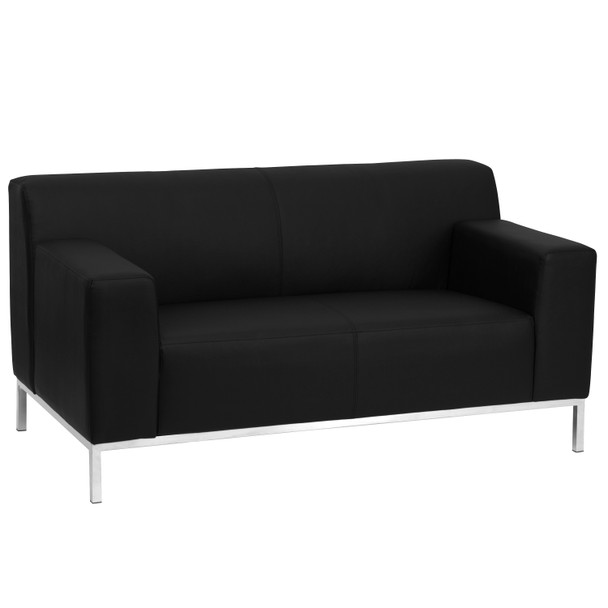 HERCULES Definity Series Contemporary Black LeatherSoft Loveseat with Stainless Steel Frame