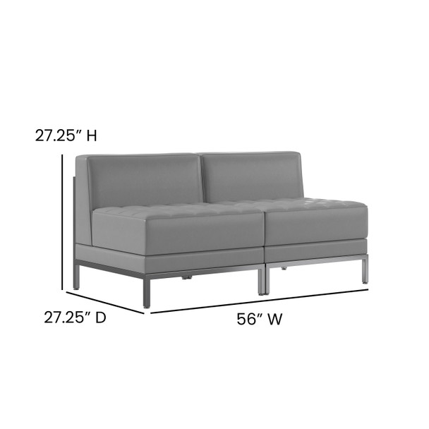 HERCULES Imagination Series 2 Piece Gray LeatherSoft Waiting Room Lounge Set - Reception Bench