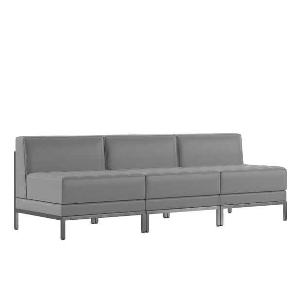 HERCULES Imagination Series 3 Piece Gray LeatherSoft Waiting Room Lounge Set - Reception Bench