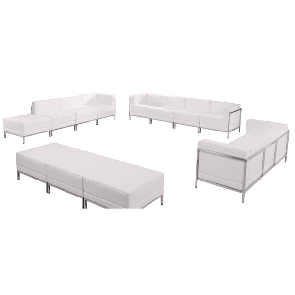 HERCULES Imagination Series Melrose White LeatherSoft Sofa, Lounge & Ottoman Set, 12 Pieces