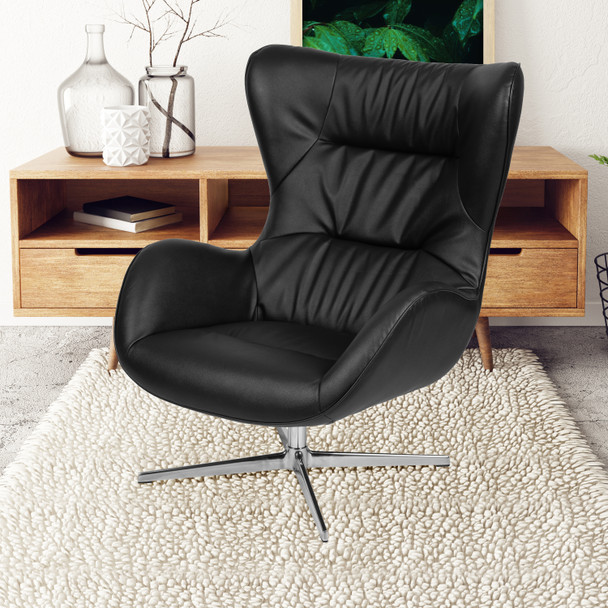 Rally Black LeatherSoft Swivel Wing Chair