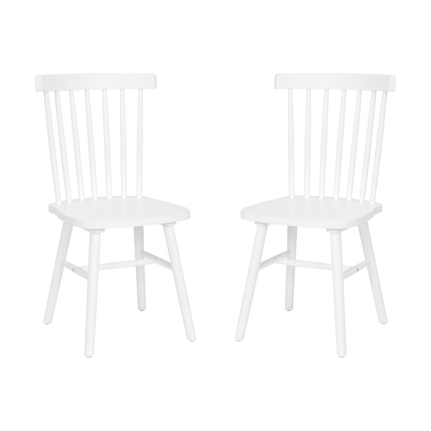 Ingrid Set of 2 Commercial Grade Windsor Dining Chairs, Solid Wood Armless Spindle Back Restaurant Dining Chairs in White