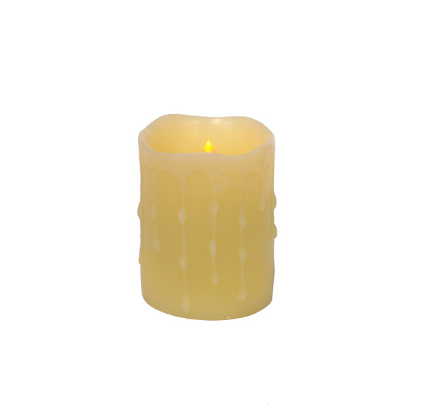 LED Wax Dripping Pillar Candle (Set of 4) 3"Dx4"H Wax/Plastic - 2 C Batteries Not Incld. - 38600