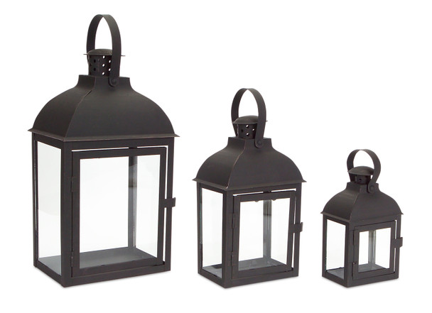 Lantern (Set of 3) 7.5"-14"H Iron/Glass - 54166