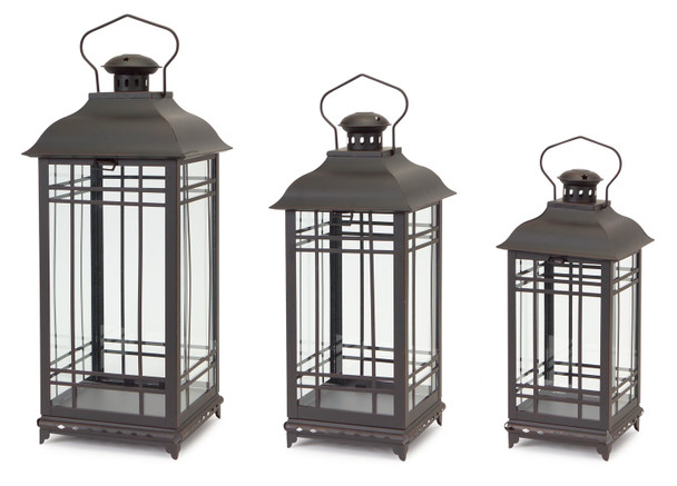 Lantern (Set of 3) 14"H, 17"H, 20"H Metal/Glass - 57349