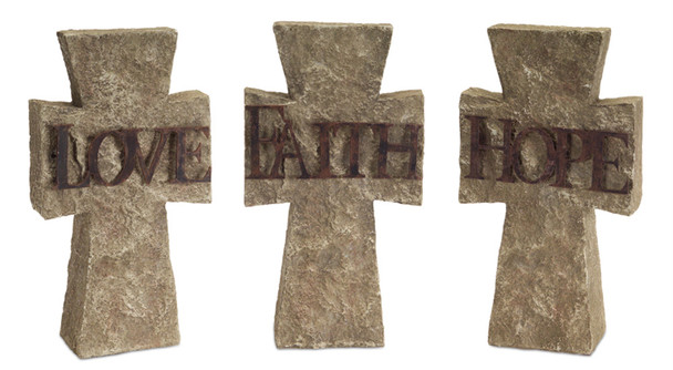 Hope, Faith, Love Cross (Set of 3) 6"Lx10.75"H Polystone - 62776