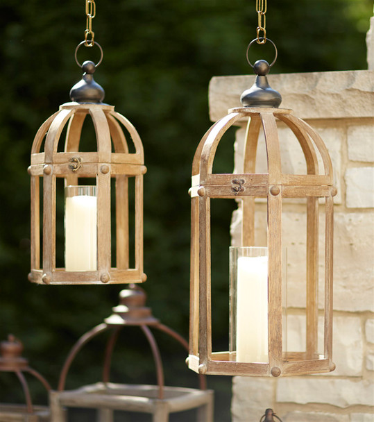 Lanterns (Set of 2) 21"H, 28"H Wood/Metal/Glass - 66454