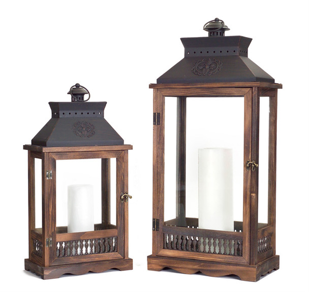 Lanterns (Set of 2) 21"H, 27.5"H Wood/Metal/Glass - 66815