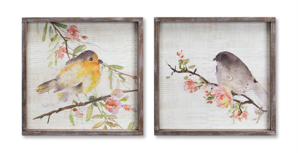 Bird/Framed Plaque (Set of 2) 16.5" Wood - 70158