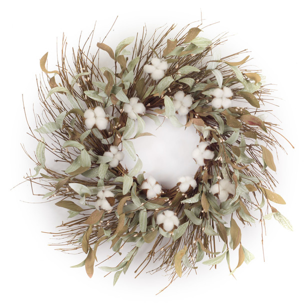 Cotton/Leaf Wreath 28"D EVA - 74140