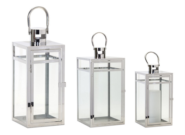 Lantern (Set of 3) 11.75"H, 16"H, 20.5"H Stainless Steel/Glass - 78040
