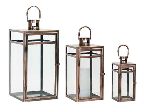 Lantern (Set of 3) 11.75"H, 16"H, 20.5"H Metal/Glass - 78041