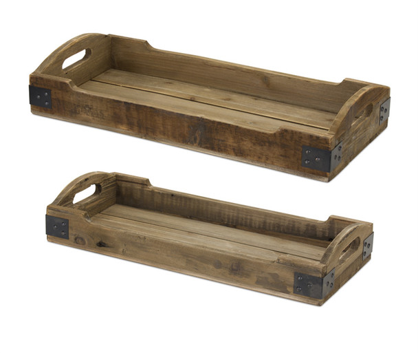 Tray (Set of 2) 21.5"L, 23.5"L Wood/Iron - 78265