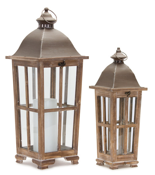 Lantern (Set of 2) 19"H, 25.75"H Iron/Wood - 78469