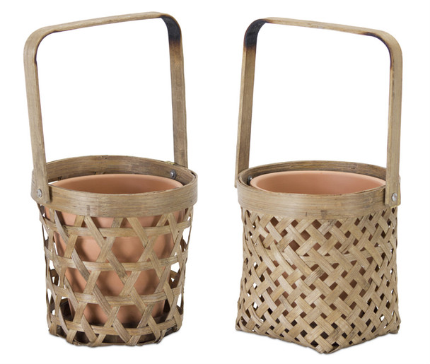 Basket/Pot Holder (Set of 6) 5"H Bamboo/Terra Cotta - 78497
