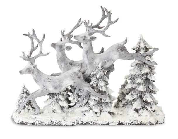 Deer and Trees 16"L x 12.5"H Resin - 80723