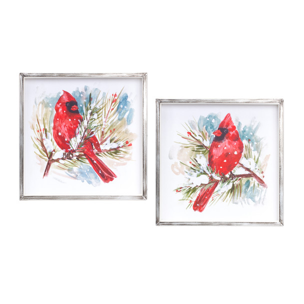 Cardinal and Pine Frame (Set of 2) 14"SQ MDF/Iron - 83028