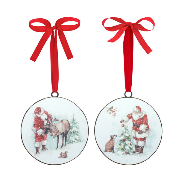 Santa and Animal Disc Ornament (Set of 12) 5.75"H Iron - 83061