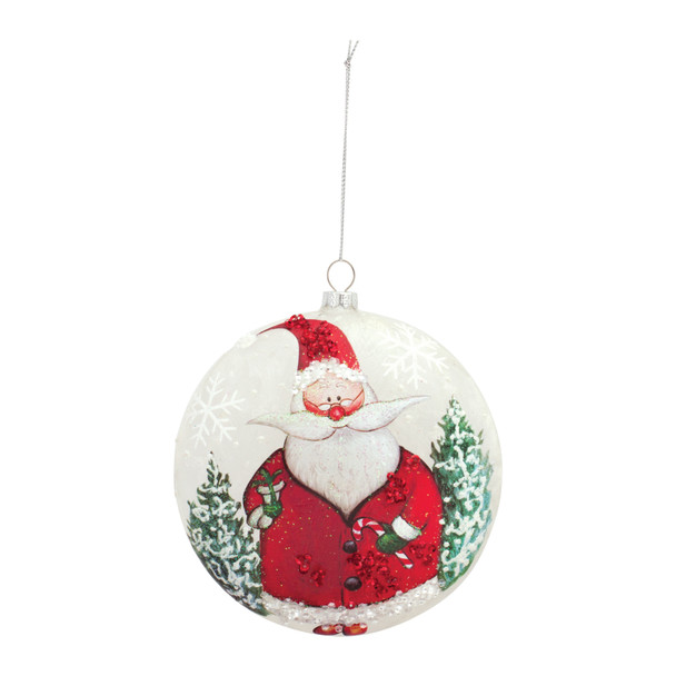 Santa Disc Ornament (Set of 6) 5"D Glass - 83118