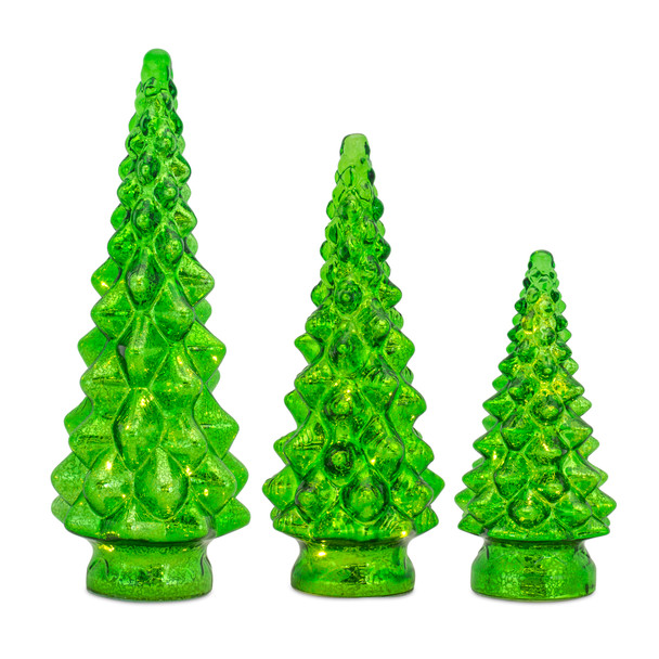 LED Tree (Set of 3) 10"H, 13.25"H, 15.5"H Glass 3 AA Batteries Not Included - 83381