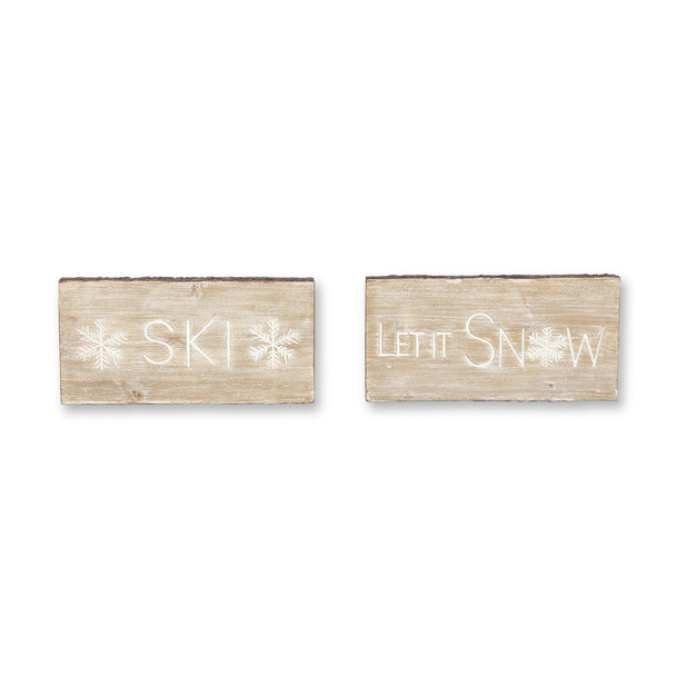 Let It Snow and Ski Plaque (Set of 2) 15.75"L x 7.75"H MDF - 83538