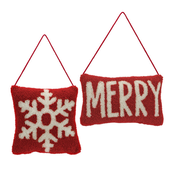 Mini Pillow Ornament (Set of 2) 7.5"SQ, 9.25"L x 5.75"H Polyester - 83771