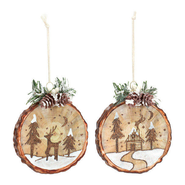 Cabin and Deer Ornament (Set of 6) 4.5"H Glass - 83914