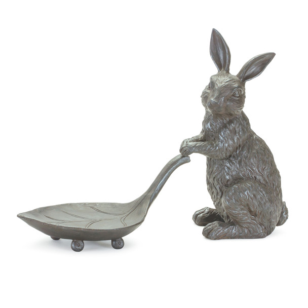 Rabbit w/Leaf 17"L x 11.75"H Resin - 85162