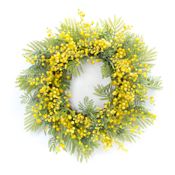 Fern and Mimosa Wreath 27"D Plastic - 85458