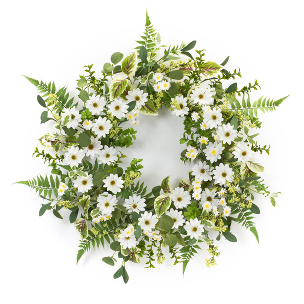 Mixed Foliage and Daisy Wreath 22.5"D Polyester/Plastic - 85507