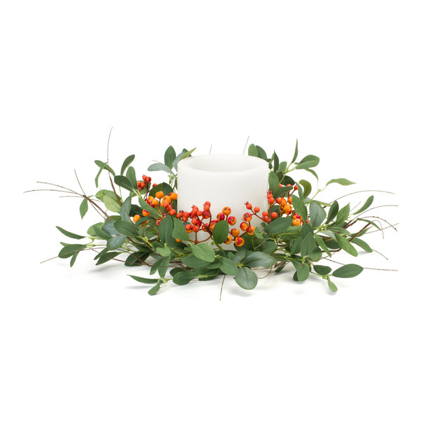Foliage and Berry Candle Ring (Set of 4) 22"D Polyester (Fits a 6" Candle) - 85510