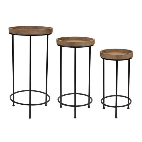 Accent Table (Set of 3) 10.5"D x 20.75"H, 12.25"D x 25.25"H, 14.25"D x 28.75"H Iron/Wood - 85757