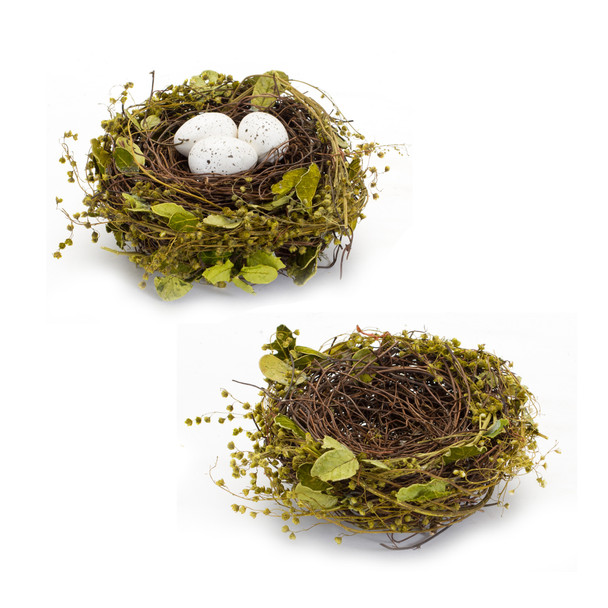 Nest and Nest with Eggs (Set of 4) 7"D x 3.5"H Natural/Foam - 85776