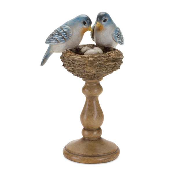 Birds with Nest on Pedestal (Set of 2) 8.5"H Resin - 85858