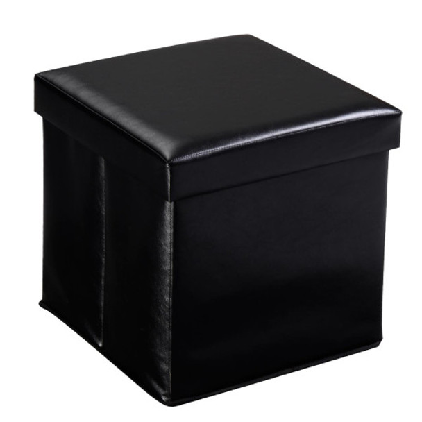 Folding Faux Leather Ottoman Storage Seat-Black