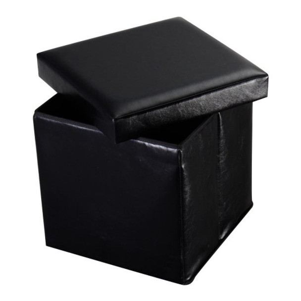 Folding Faux Leather Ottoman Storage Seat-Black