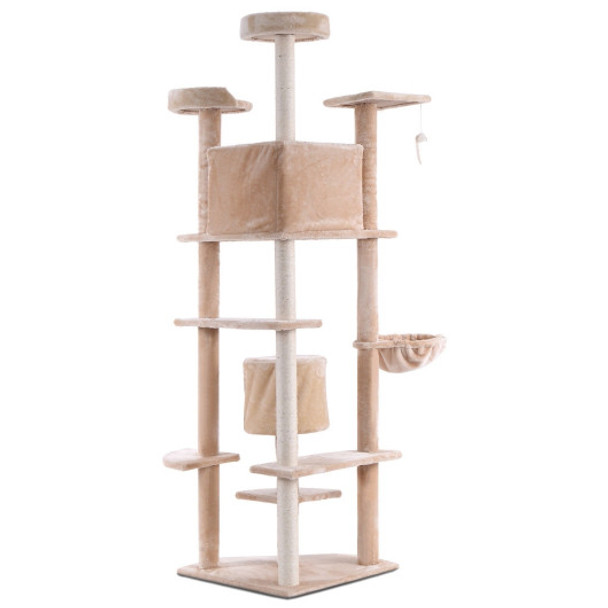 New 80" Cat Tree Condo Furniture Scratch Post Pet House Beige/Navy/Beige Paws-beige