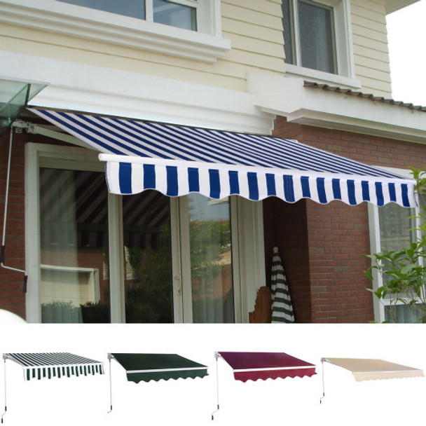 Manual Patio 8.2'×6.5' Retractable Deck Awning Sunshade Shelter Canopy Outdoor-Stripe Blue & White