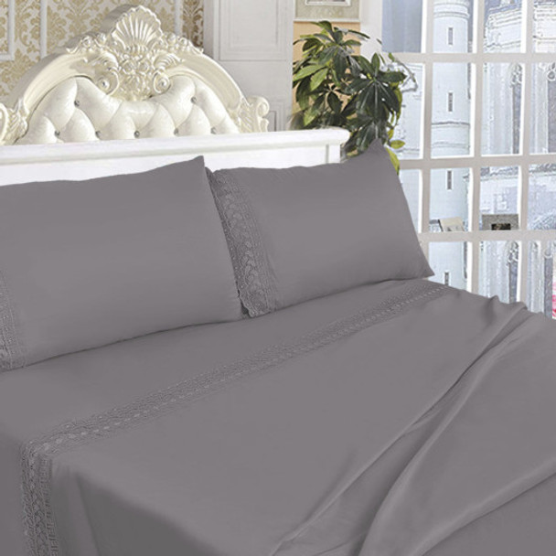 Twin Size 4 Pieces Bed Sheet Set-Gray