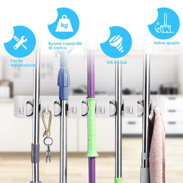Wall-mounted Mop Holder Hanger with 5 Positions