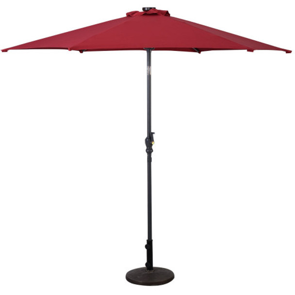9FT Patio Solar Umbrella LED Patio Market Steel Tilt W/ Crank Outdoor New-Dark Red