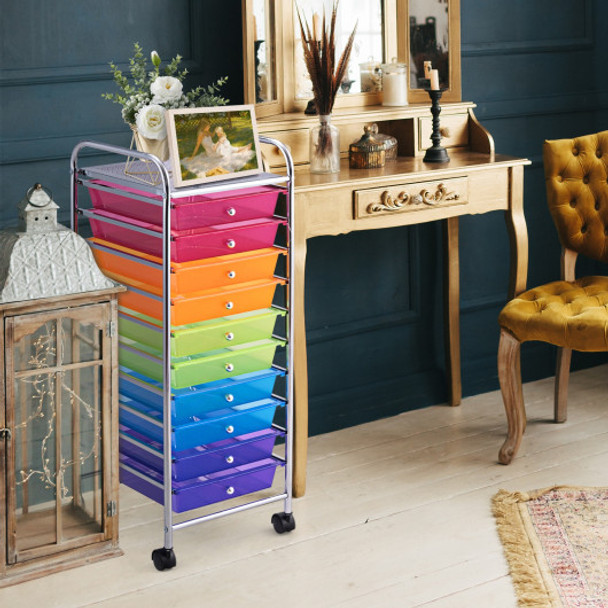 10 Drawer Rolling Storage Cart Organizer-Color