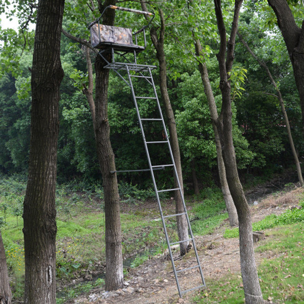 16 Feet Two Man Tree Stand Hunting Ladder Stand with Seat Cushion