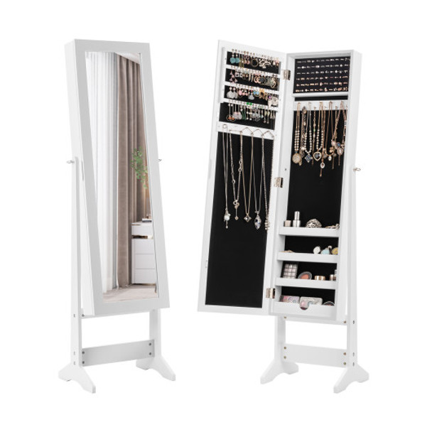 Mirrored Standing Jewelry Cabinet Storage Box-White