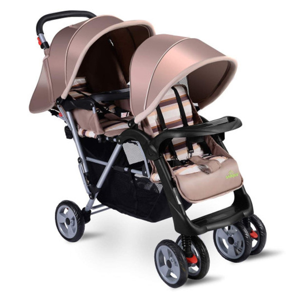 Foldable Twin Baby Double Stroller Kids Jogger Travel Infant Pushchair 3 color-Beige